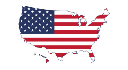 USA map with national flag and patriotic symbols, vector art