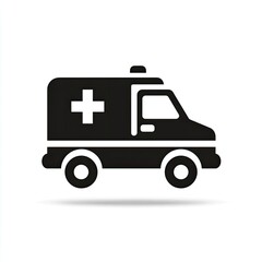 Simple black ambulance icon on white background