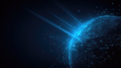 Fototapeta premium Abstract digital sphere, glowing blue light rays