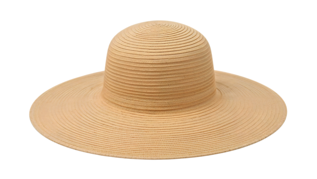 Wide brim straw sun hat isolated on the transparent background summer accessory for women fashion and sun protection trends