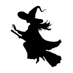 silhouette of a witch on a broomstick