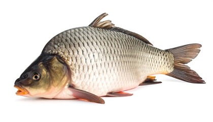 Fototapeta premium A large, plump fish lies on a white background