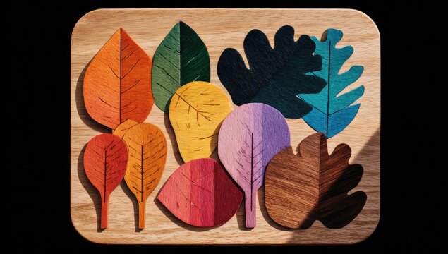 Colorful wooden leaf puzzle - Powered by Adobe