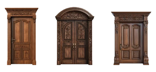 Keuken achterwand Oude deur A collection of elegant wooden doors with intricate carvings in a classic style isolated on a transparent background. PNG  © Alpa