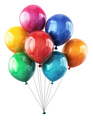 Colorful balloons floating together creating vibrant and joyful display. balloons are various bright colors including red blue green yellow and orange symbolizing celebration, isolated