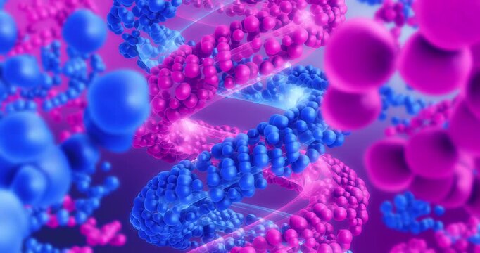 Futuristic Digital DNA Molecule in Vibrant Colors. Scientific Abstract 3D Animation. - Powered by Adobe