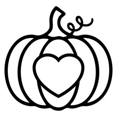 Icono con calabaza con corazón con líneas para tarjetas y felicitaciones del Día de Acción de Gracias	
