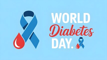 Light blue ribbons with blood on blue background , world diabetes day
