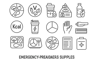 Icons representing emergency preparedness and supplies for nutritional needs
