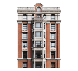 Elegant Historic Brick Building Facade with Large Windows Design