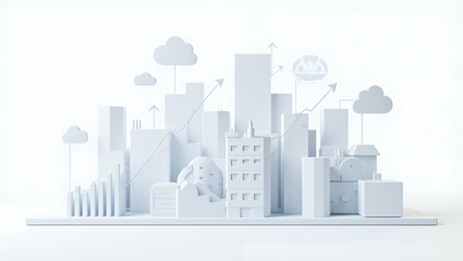 Obraz premium Abstract Digital Business Cityscape Built with Innovation Elements and Charts