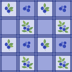 Checkered seamless pattern with blueberries.
