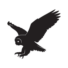 Sharp Beak Owl Silhouette – Owl Vector Graphic Highlighting Strong Bird Features – Bird Silhouette – Black Vector of Owl

