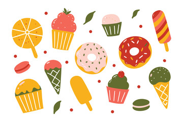 Sweet Treats: A charming illustration of various colorful sweets, each exuding a delightful aura of temptation and joy, inviting you to savor their unique deliciousness.