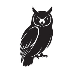 Minimalist Owl Silhouette – Owl Vector Graphic with Clear Raptor Profile – Bird Silhouette – Black Vector of Owl

