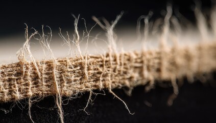 Close-up of a frayed linen fabric edge