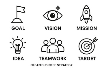 Goal vision mission concept: icons representing idea teamwork target strategy