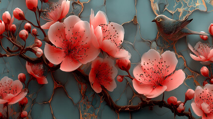 Hand Drawn Floral composition in Cracked Eggshell and Blossom twigs Seamless Pattern Floral Backdrop
