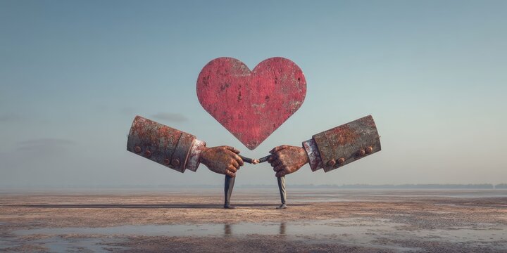 Creative Digital Collage of Businessmen Shaking Hands with Heart Symbol