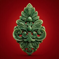 Emerald Green Decorative Ornament On Red Background