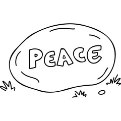 Peace inscribed on a stylized rock surrounded by grass for World Mental Health Day  