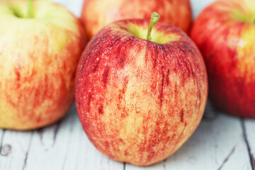 Close up of fresh red apple with water drops.