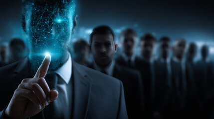 Human resource and recruitment modern concept. Hand select one persons of stack