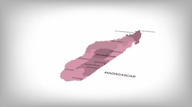 Animated Map of MADAGASCAR with states Borders and Major Cities Positions