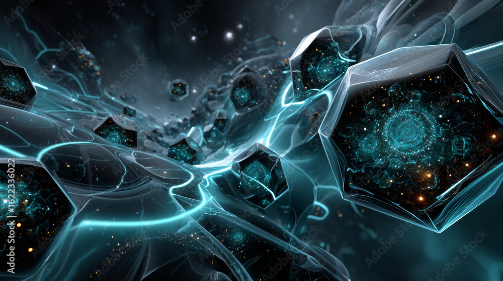 Poster complex interplay thin lines backdrop. endless abstract white lines and geometric shapes connected o