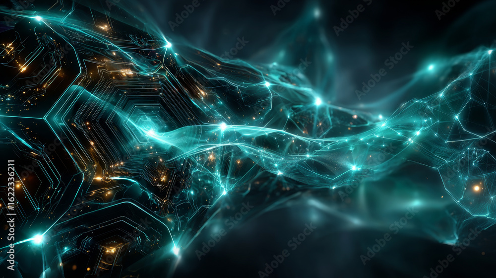 Poster complex interplay thin lines backdrop. endless abstract white lines and geometric shapes connected o
