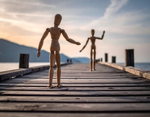 Fototapeta premium 桟橋の上の出会いと待ち合わせの二人