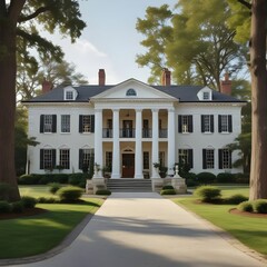 Imposing Colonial Revival Mansion Showcasing Elegant Architecture and Landscaped Grounds