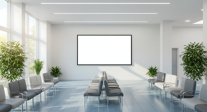 Blank Digital Screen in Modern Hospital Waiting Room
