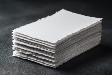 Stack of off-white paper sheets on dark surface