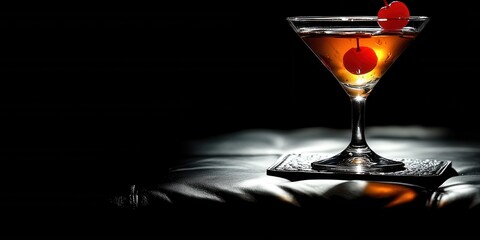 A cocktail garnished with a cherry.