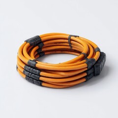 Coiled orange electrical cable with black insulation