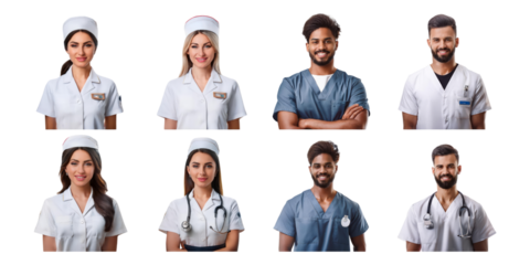 Diverse Healthcare Professionals in Uniforms, PNG collection, set bundle, isolate on transparent or white background