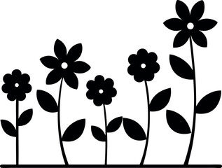 Long Vine Illustration with Flower Clusters in Elegant Black Silhouette Style