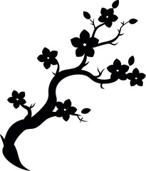 Decorative Corner Vine Composition with Garden Motif in Black Silhouette