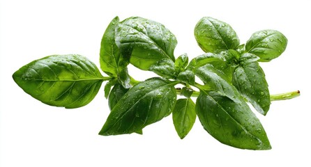 Fresh basil leaves with water droplets