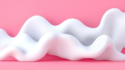 A 3D rendering of a white, wavy, abstract shape against a pink background.