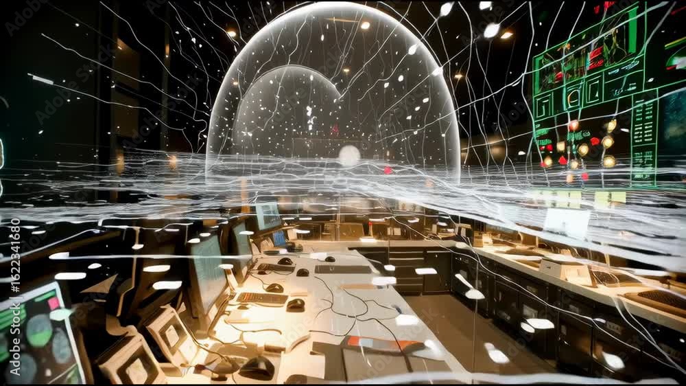 Aufkleber high-tech command center with holographic battlefield simulations and real-time strategic data