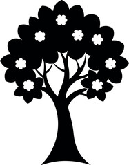 swirling petals and thin branches graceful black silhouette decorative floral art