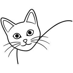 Cat peeking line art icon on white background.