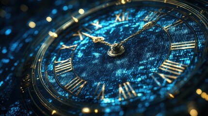 Close-up view of a decorative antique clock face.