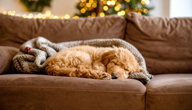 dog sleeping on a sofa