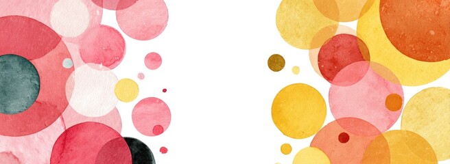 Watercolor circles in warm tones on white