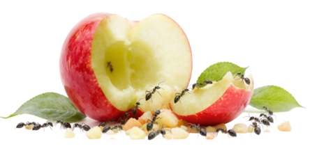 Ants Eating a Ripe Red Fruit on White Background