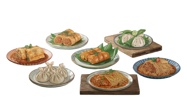 Assortment of Delicious Cuisine on Plates