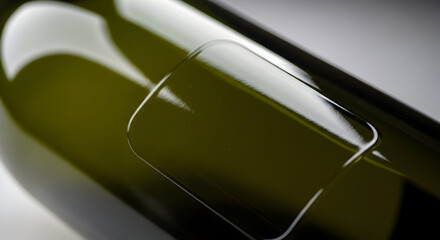 Closeup View of a Dark Green Glass Bottle with a Rectangular Label